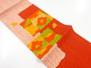 リサイクル　手織り紬色紙に抽象花模様織り出し名古屋帯